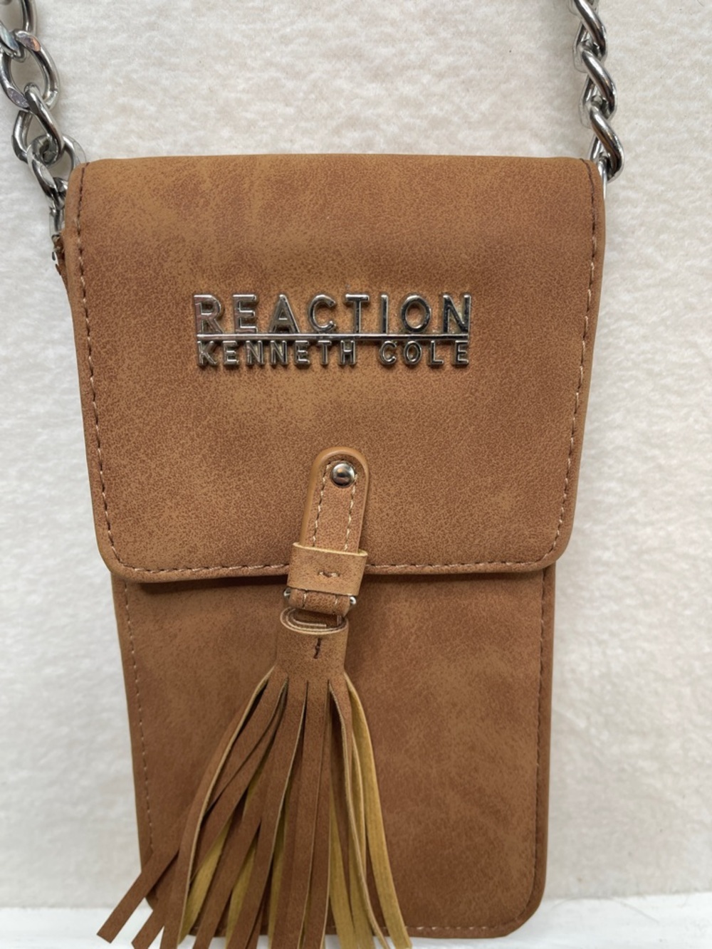 Reaction Kenneth Cole Tan/Brown Crossbody Phone Pouch with Tassel ,  card holder